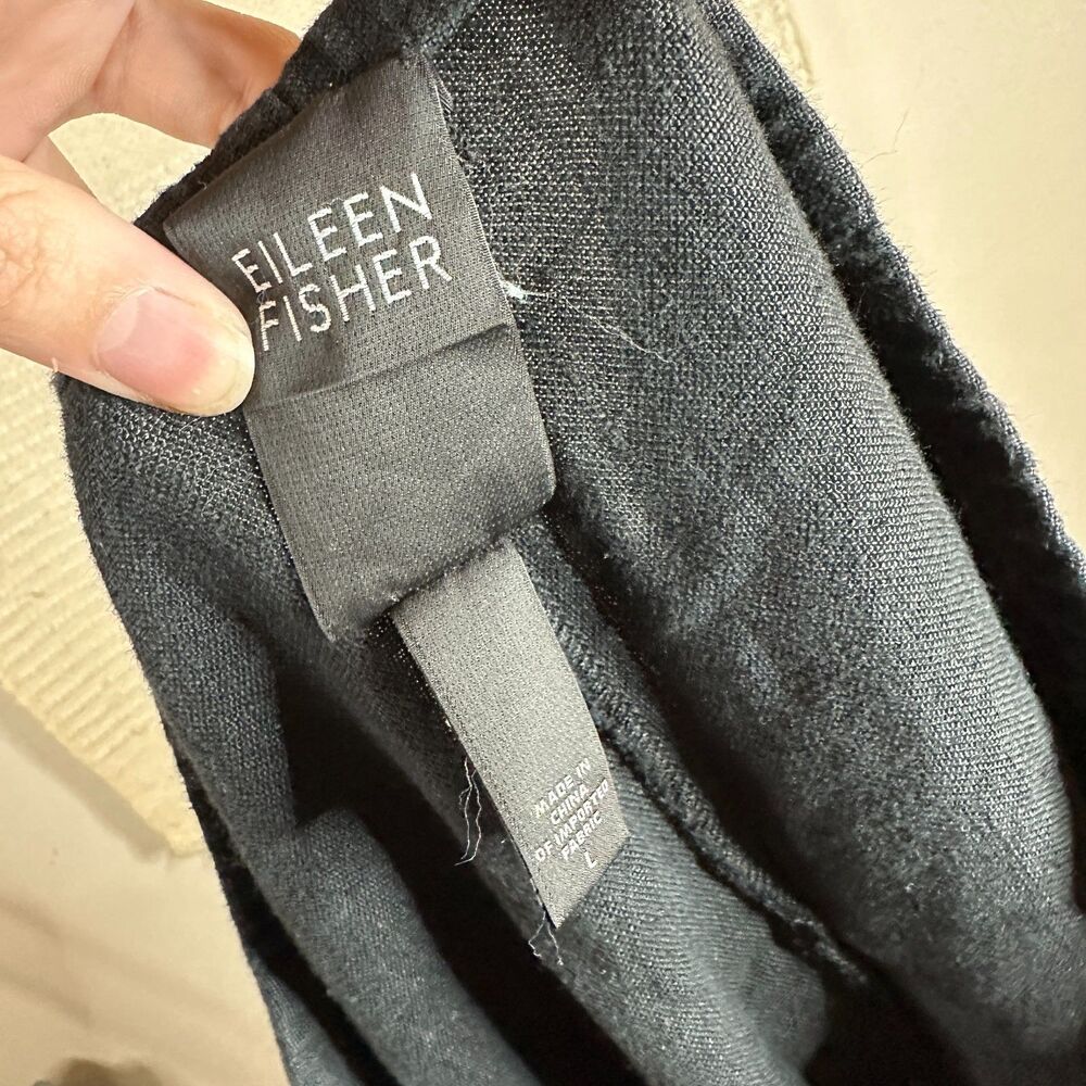 EILEEN FISHER black high rise wide leg linen crop pants L - Picture 7 of 7
